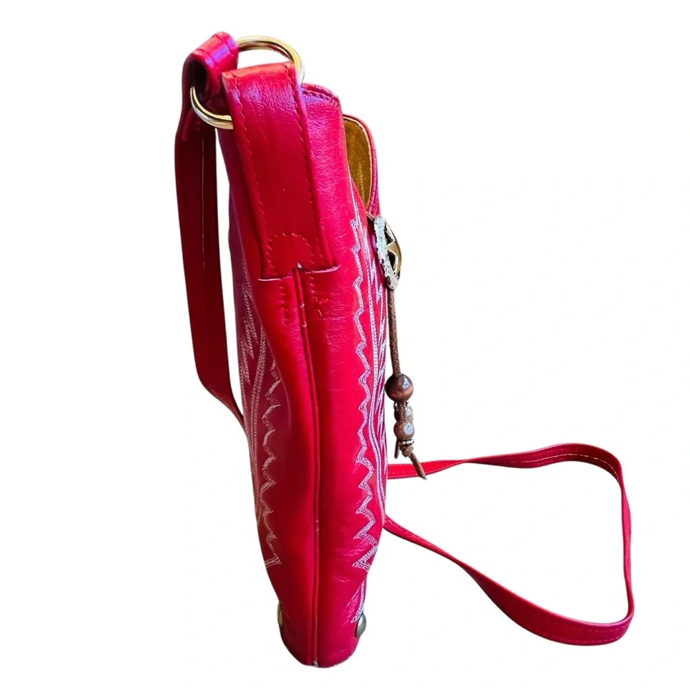 Vintage Women’s 80s Red Leather Cowboy Boot Shoulder Crossbody Bag Western - Picture 6 of 10